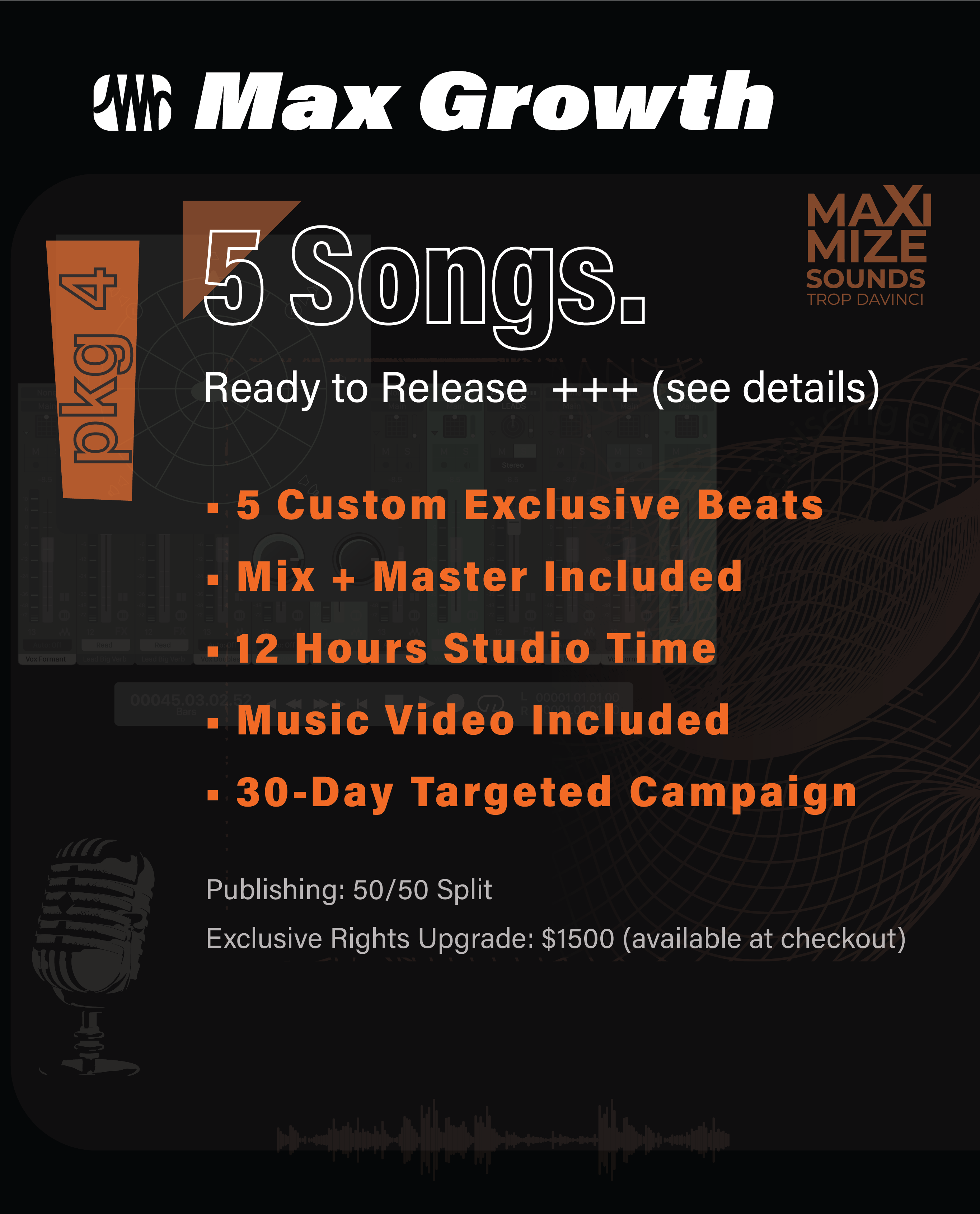Max Growth 5 Songs Package - premium music production with beats, mixing, mastering, music video and marketing by Maximize Sounds